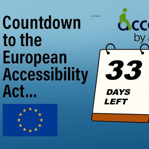 Blue background showing a countdown to the European Accessibility Act with 33 days left, EU flag, and Access by Audit logo.